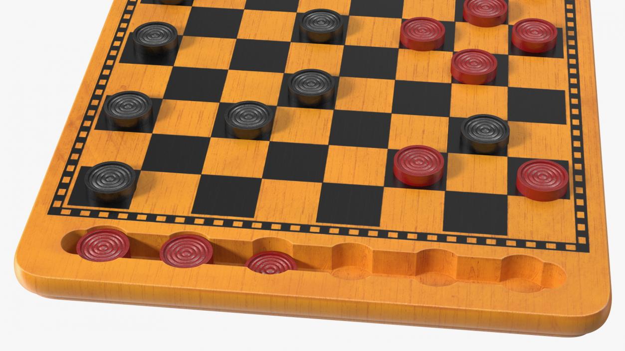 3D model Wood Checkers Set Game Process