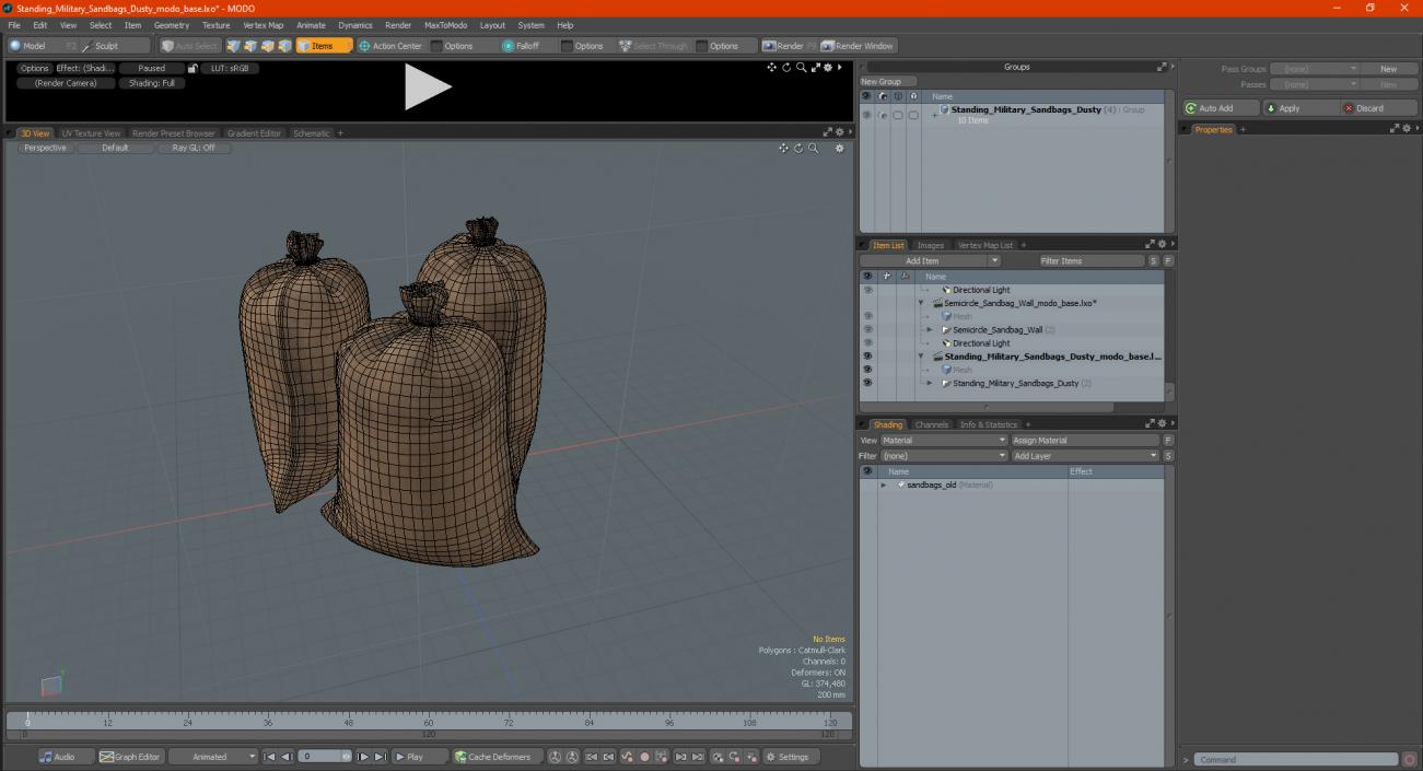 Standing Military Sandbags Dusty 3D