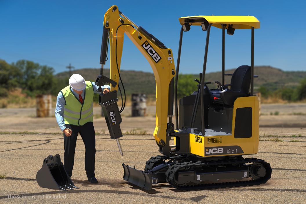 3D Mini Excavator JCB 18Z1 with Breaker Hammer model