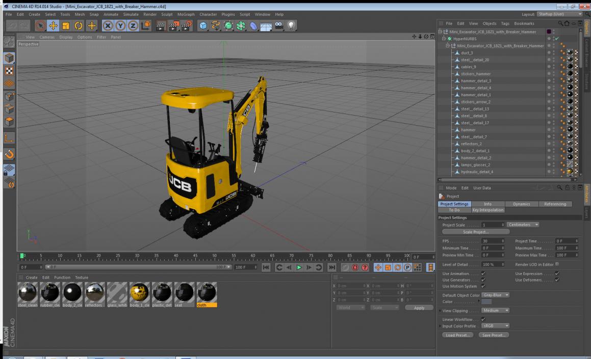 3D Mini Excavator JCB 18Z1 with Breaker Hammer model