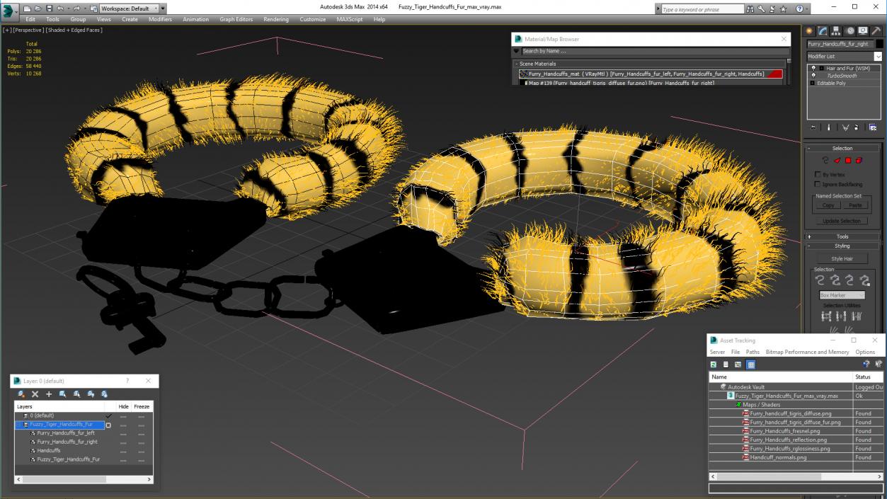 3D model Fuzzy Tiger Handcuffs Fur