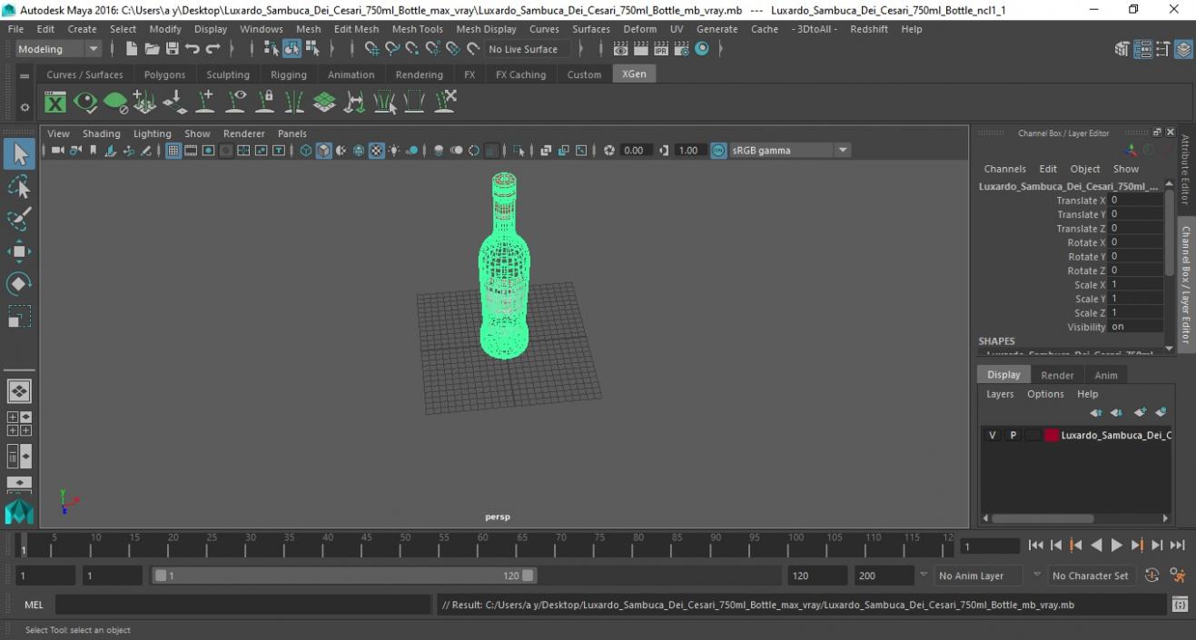 Luxardo Sambuca Dei Cesari 750ml Bottle 3D model