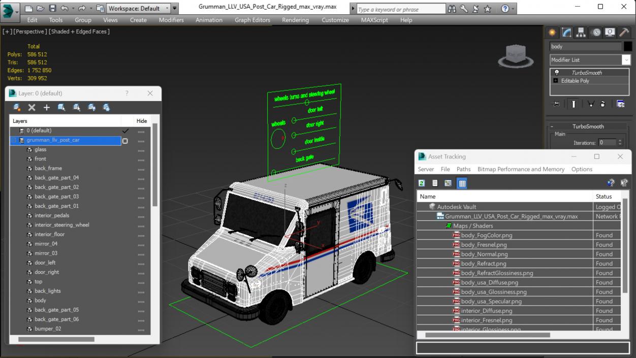 3D Grumman LLV USA Post Car Rigged