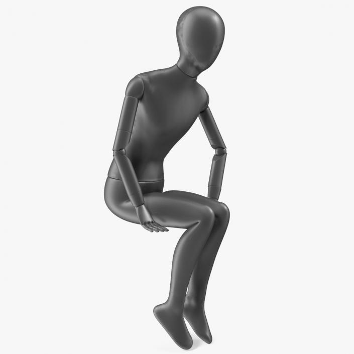 3D Flexible Child Mannequin Sitting Pose Black model