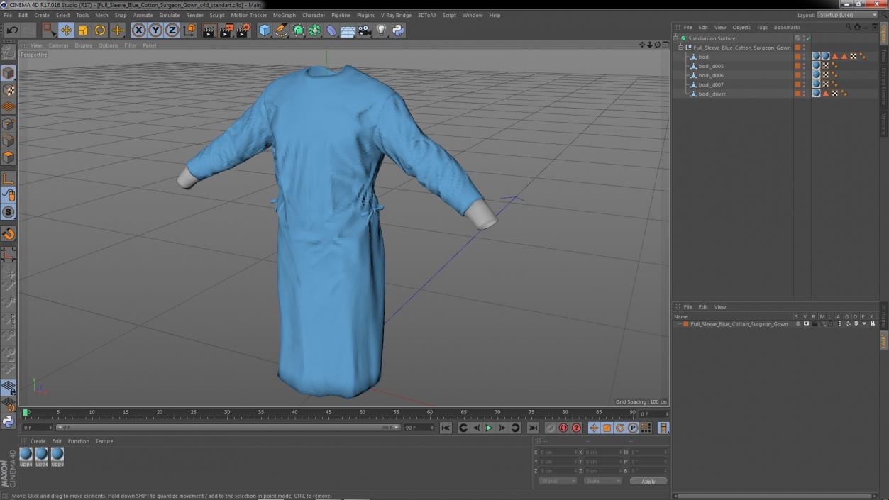 3D Full Sleeve Blue Cotton Surgeon Gown