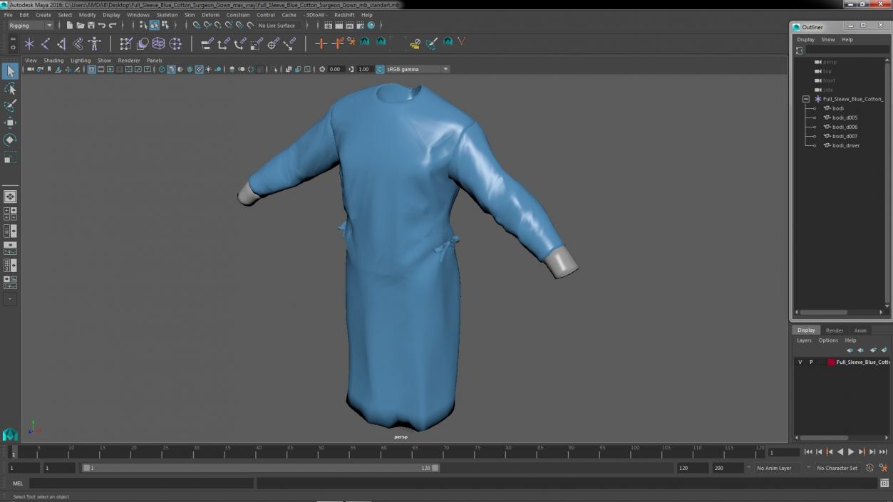 3D Full Sleeve Blue Cotton Surgeon Gown