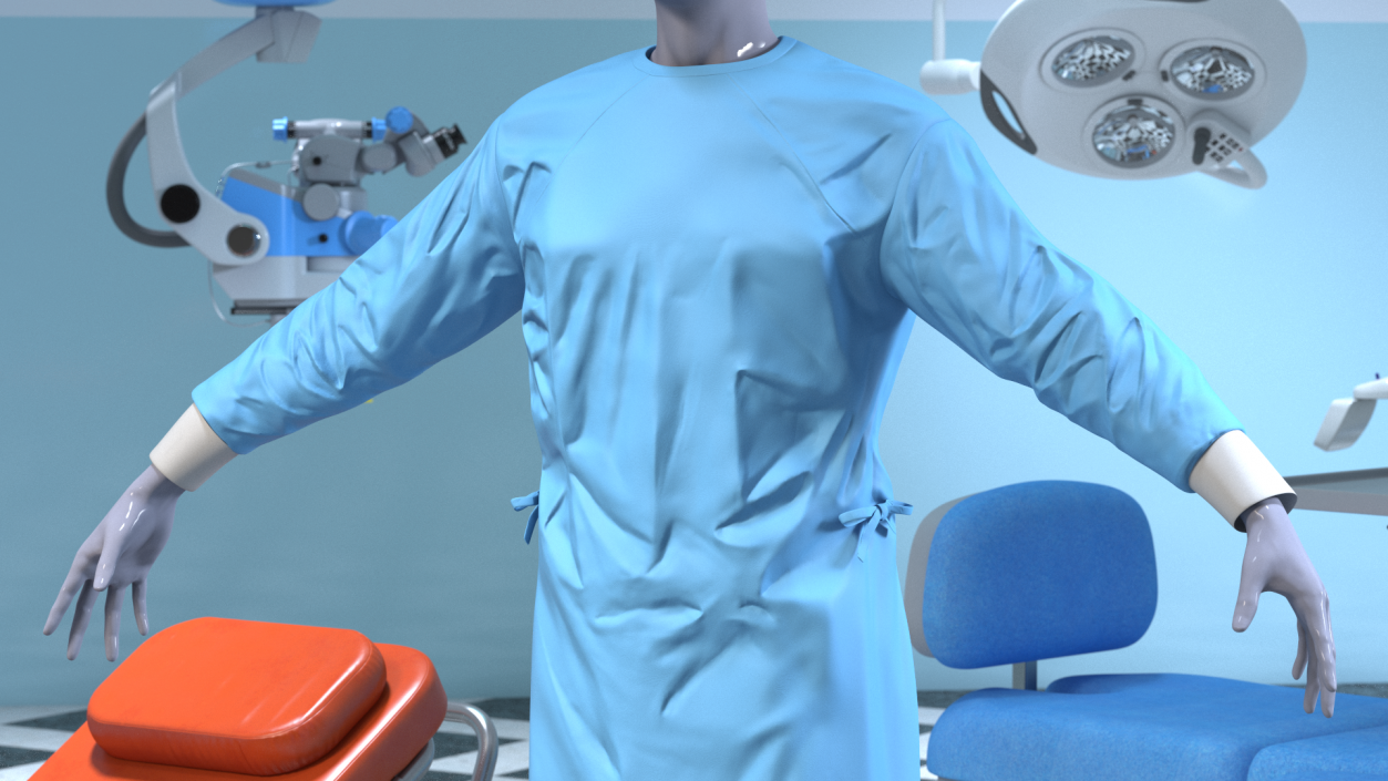 3D Full Sleeve Blue Cotton Surgeon Gown