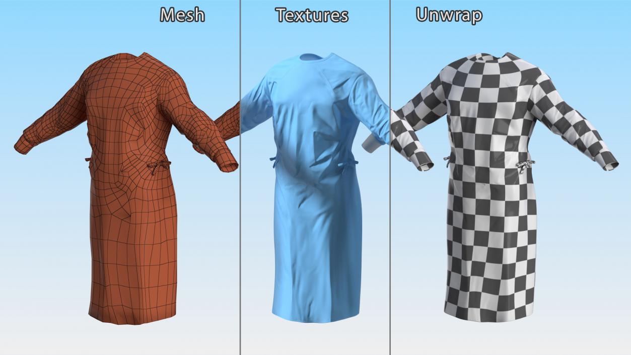 3D Full Sleeve Blue Cotton Surgeon Gown