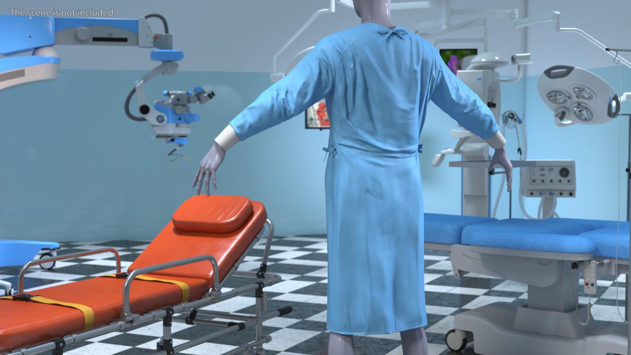 3D Full Sleeve Blue Cotton Surgeon Gown