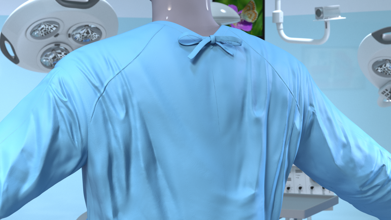 3D Full Sleeve Blue Cotton Surgeon Gown