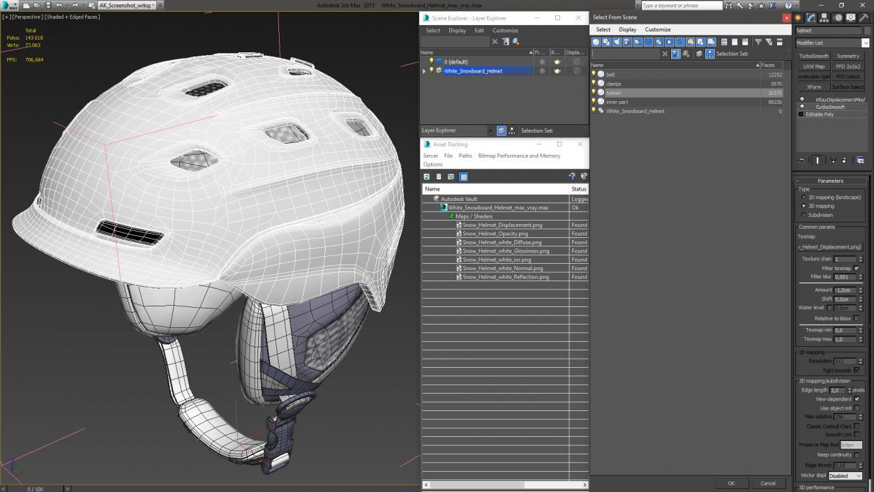 White Snowboard Helmet 3D