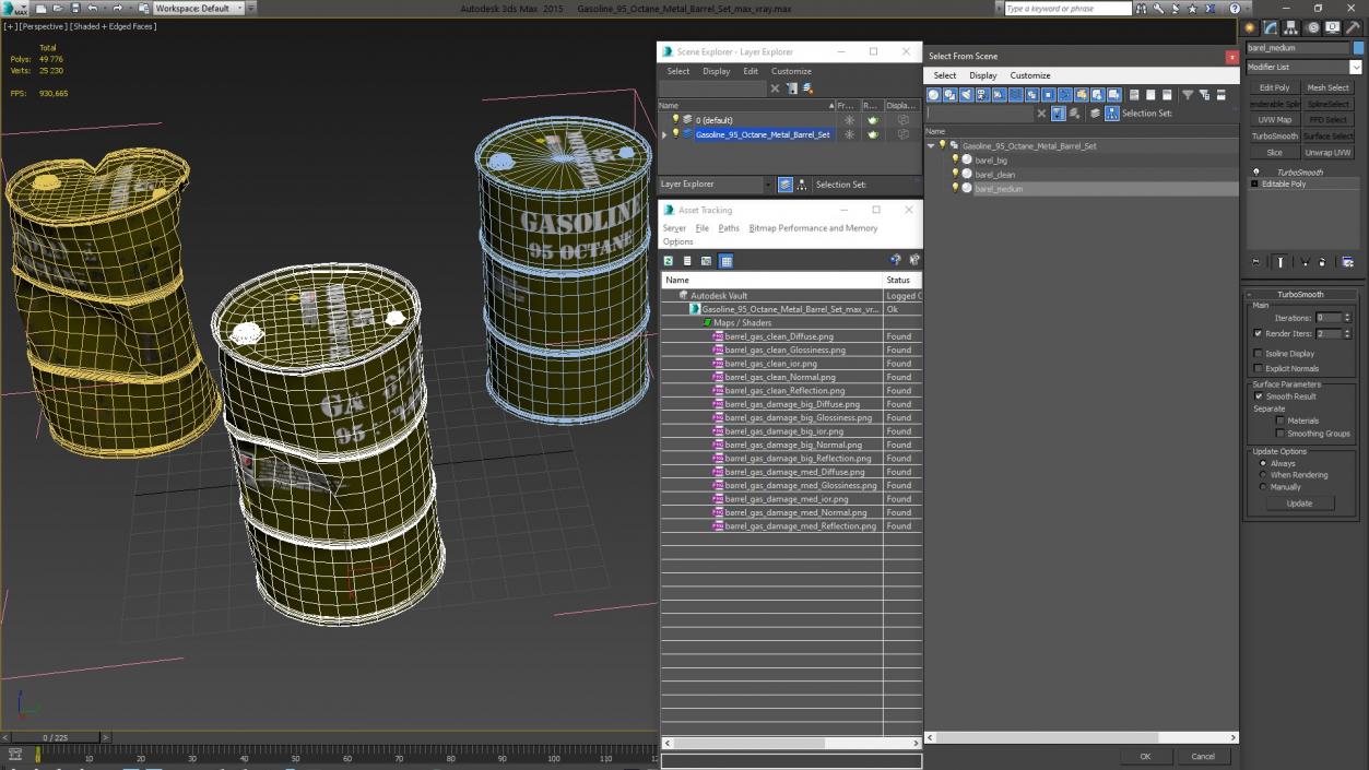 3D model Gasoline 95 Octane Metal Barrel Set