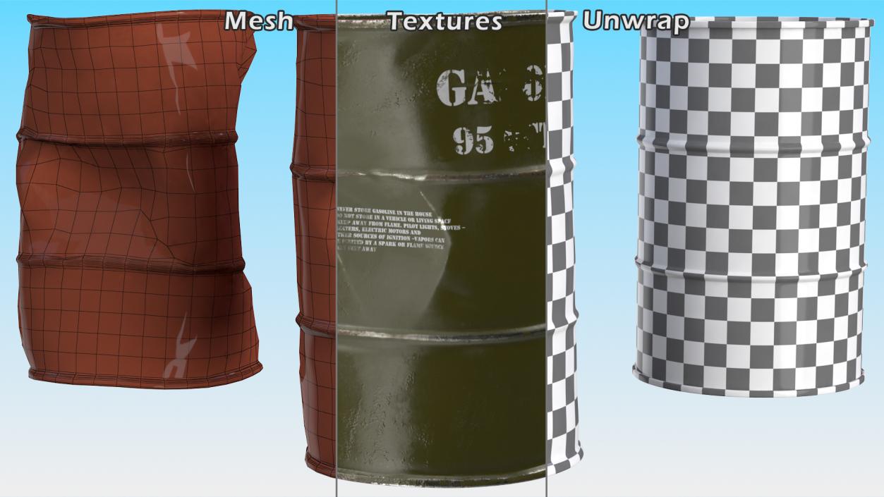 3D model Gasoline 95 Octane Metal Barrel Set