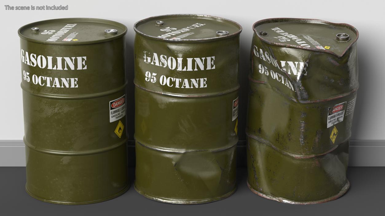 3D model Gasoline 95 Octane Metal Barrel Set