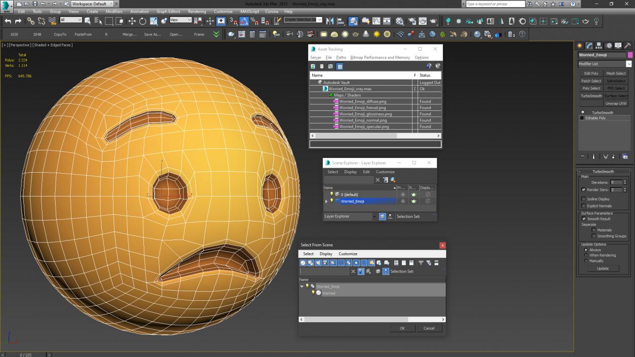 3D Worried Emoji model