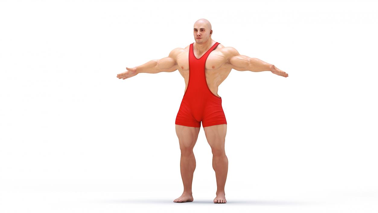 Fit Athletic Male in Red Leotard 3D