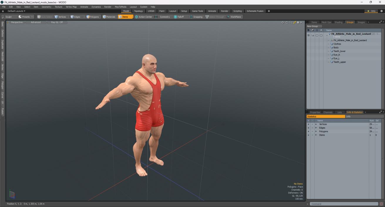 Fit Athletic Male in Red Leotard 3D