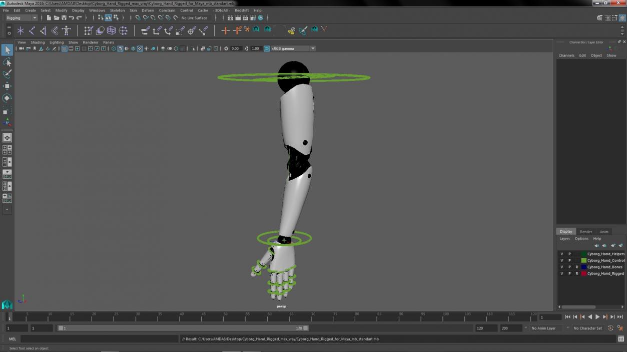 Cyborg Hand Rigged for Maya 3D