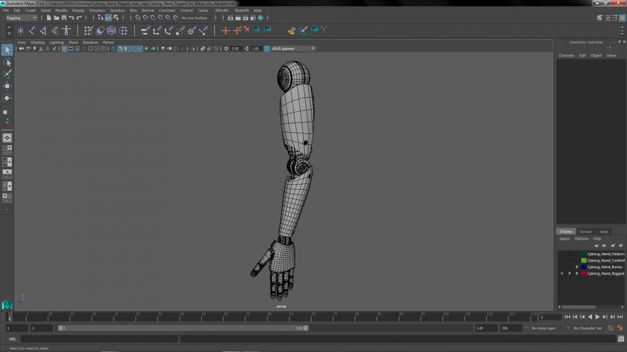 Cyborg Hand Rigged for Maya 3D