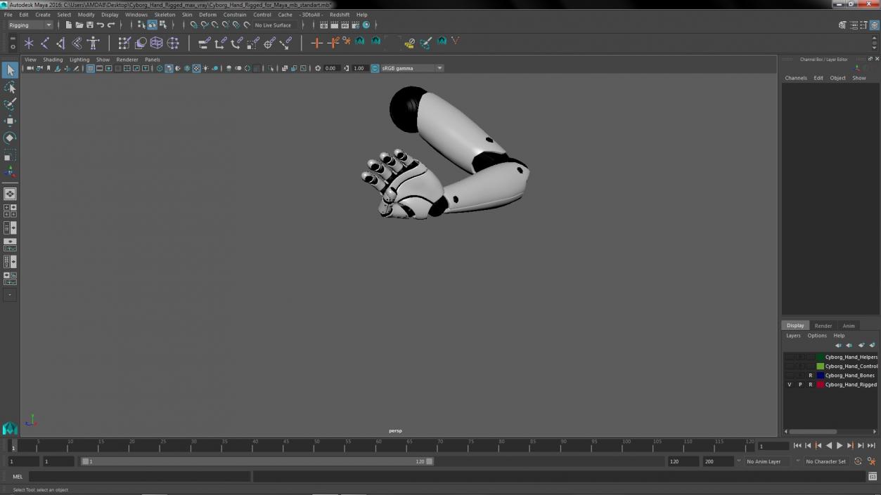 Cyborg Hand Rigged for Maya 3D