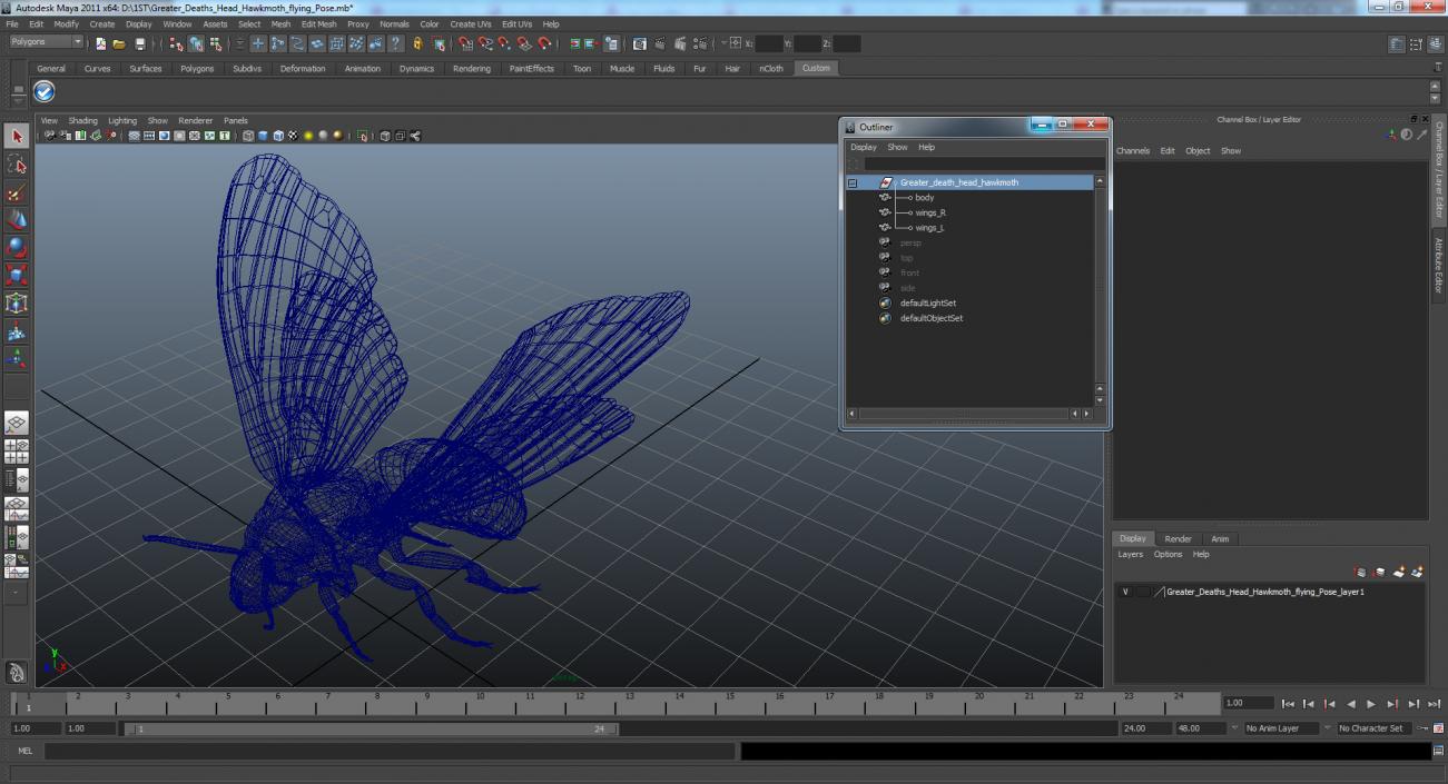 3D model Greater Deaths Head Hawkmoth Flying Pose
