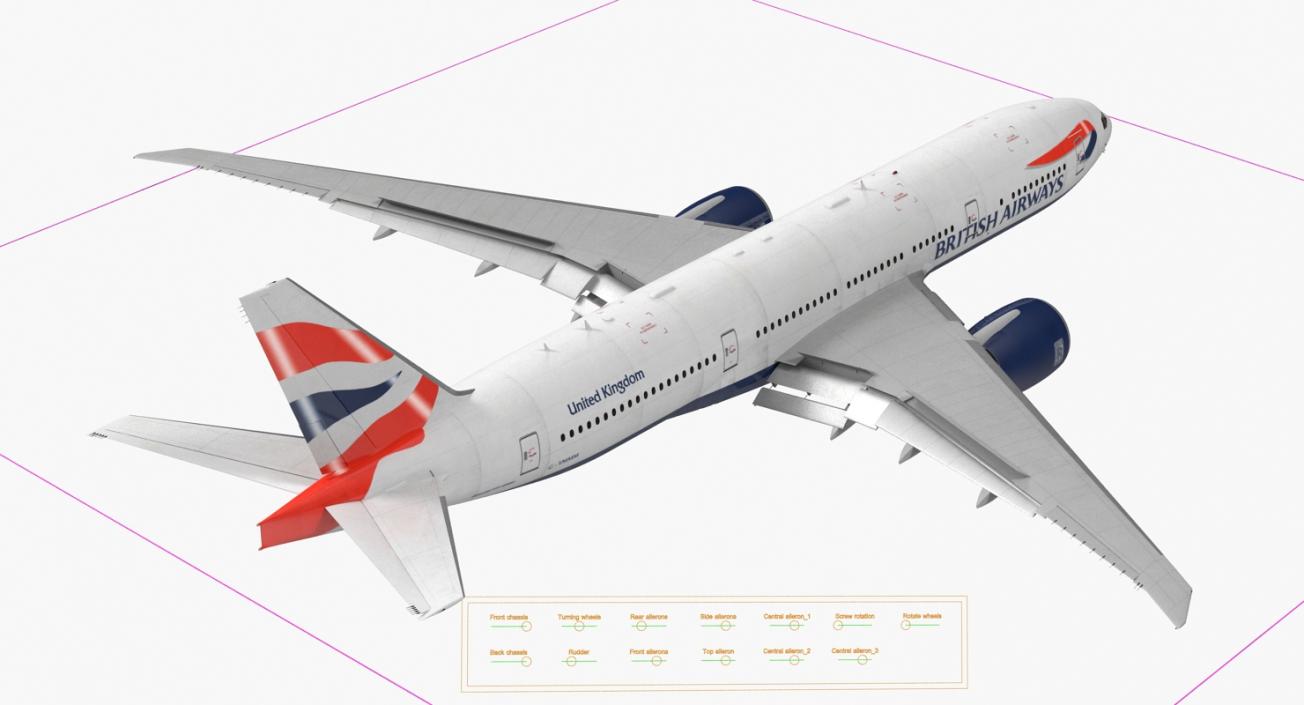 Boeing 777 200LR British Airways Rigged 3D model