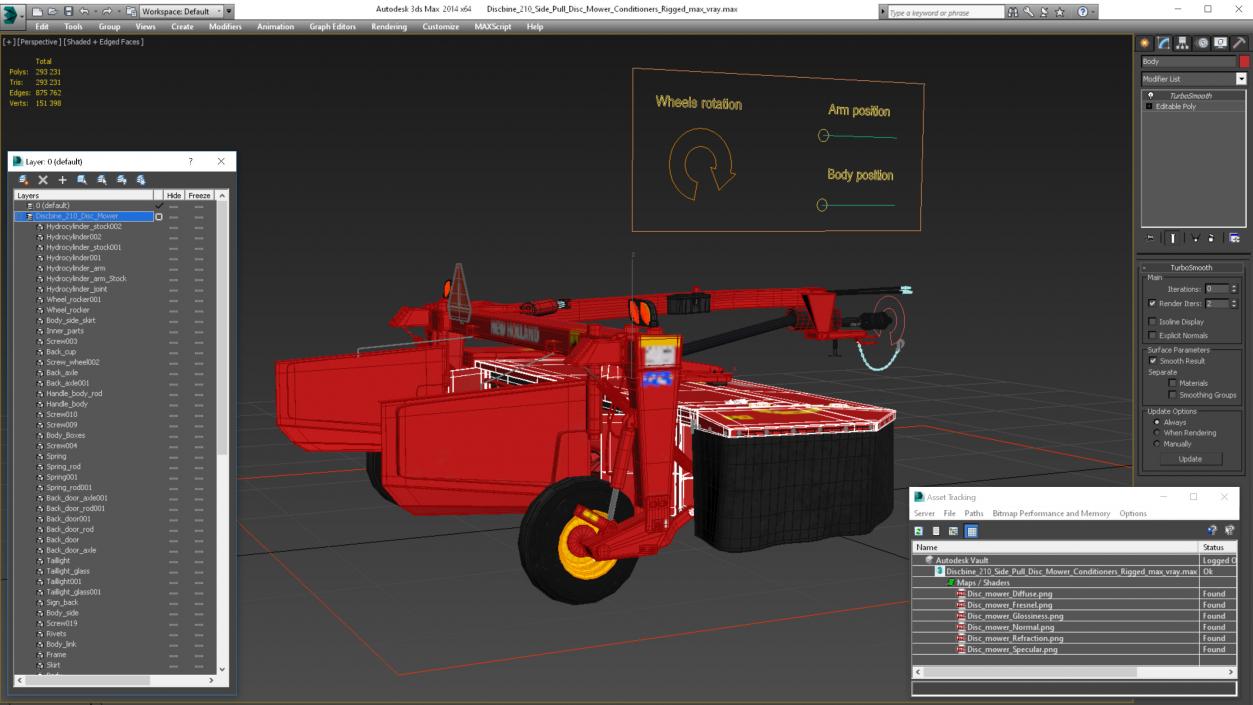 3D Discbine 210 Side Pull Disc Mower Conditioners Rigged model