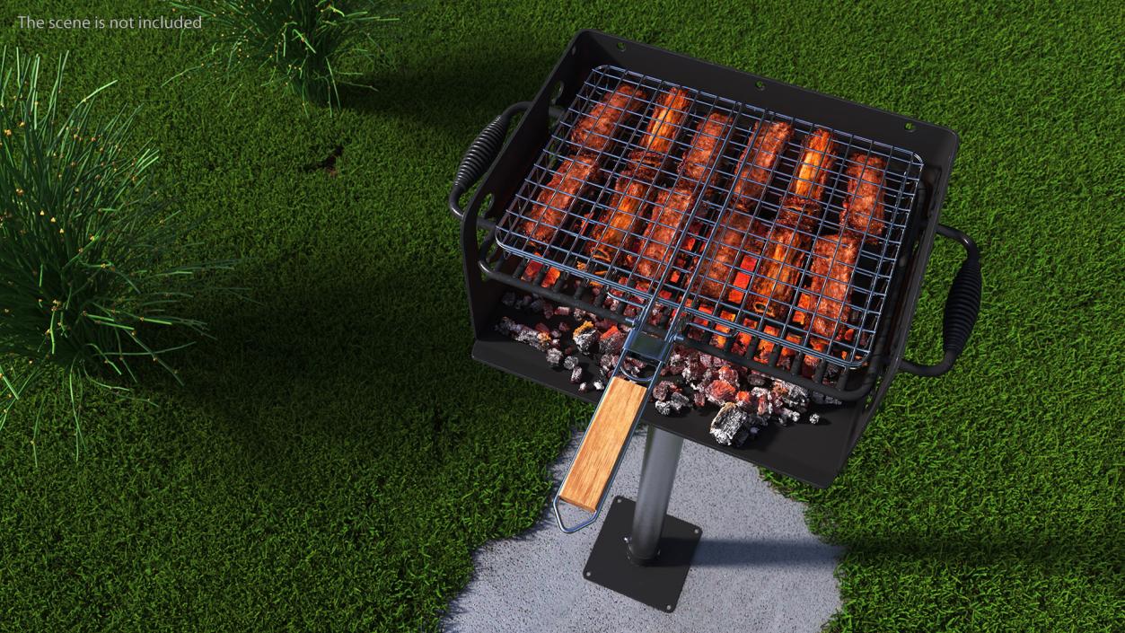 BBQ Handle Grill with Roasted Pork Ribs 3D model