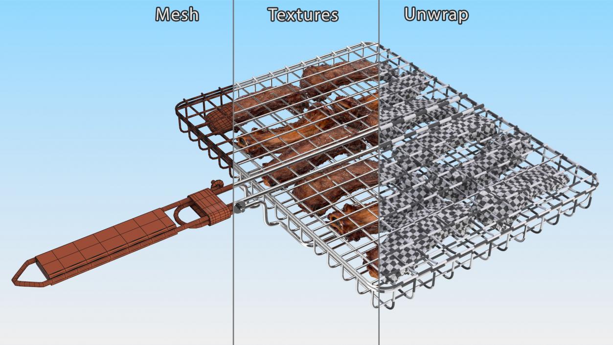 BBQ Handle Grill with Roasted Pork Ribs 3D model