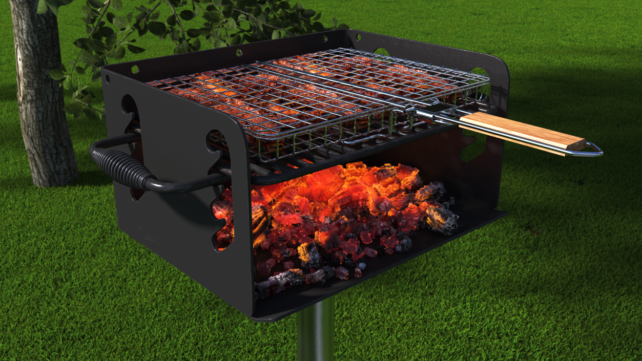 BBQ Handle Grill with Roasted Pork Ribs 3D model