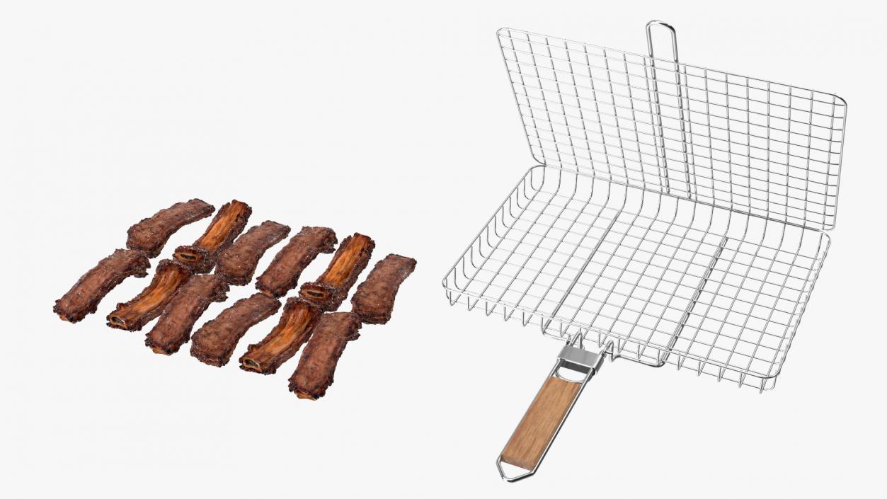 BBQ Handle Grill with Roasted Pork Ribs 3D model