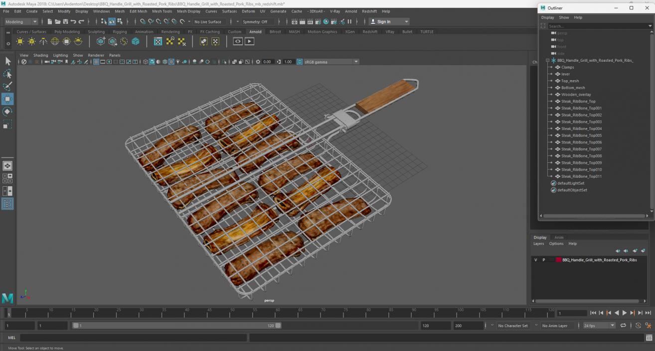 BBQ Handle Grill with Roasted Pork Ribs 3D model