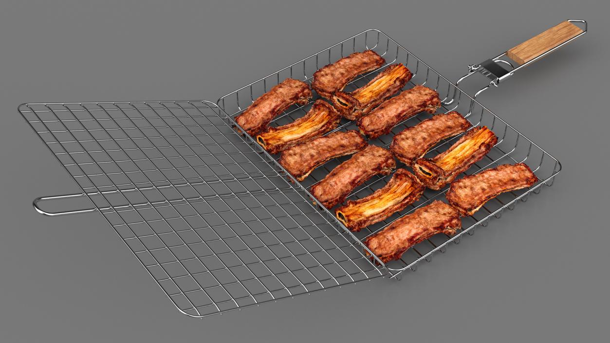 BBQ Handle Grill with Roasted Pork Ribs 3D model