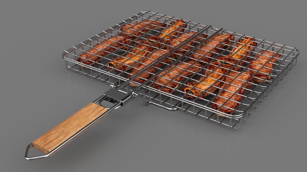 BBQ Handle Grill with Roasted Pork Ribs 3D model