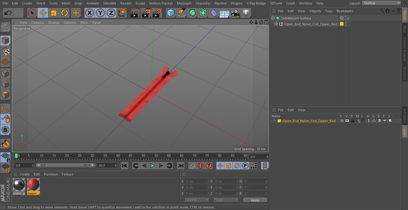 3D model Open End Nylon Coil Zipper Red