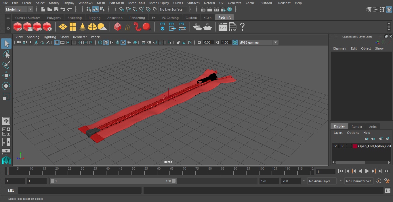 3D model Open End Nylon Coil Zipper Red