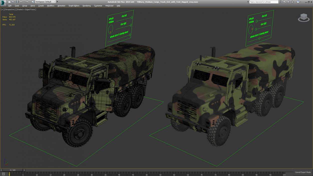 3D Military Medium Cargo Truck 6x6 with Tent Rigged model