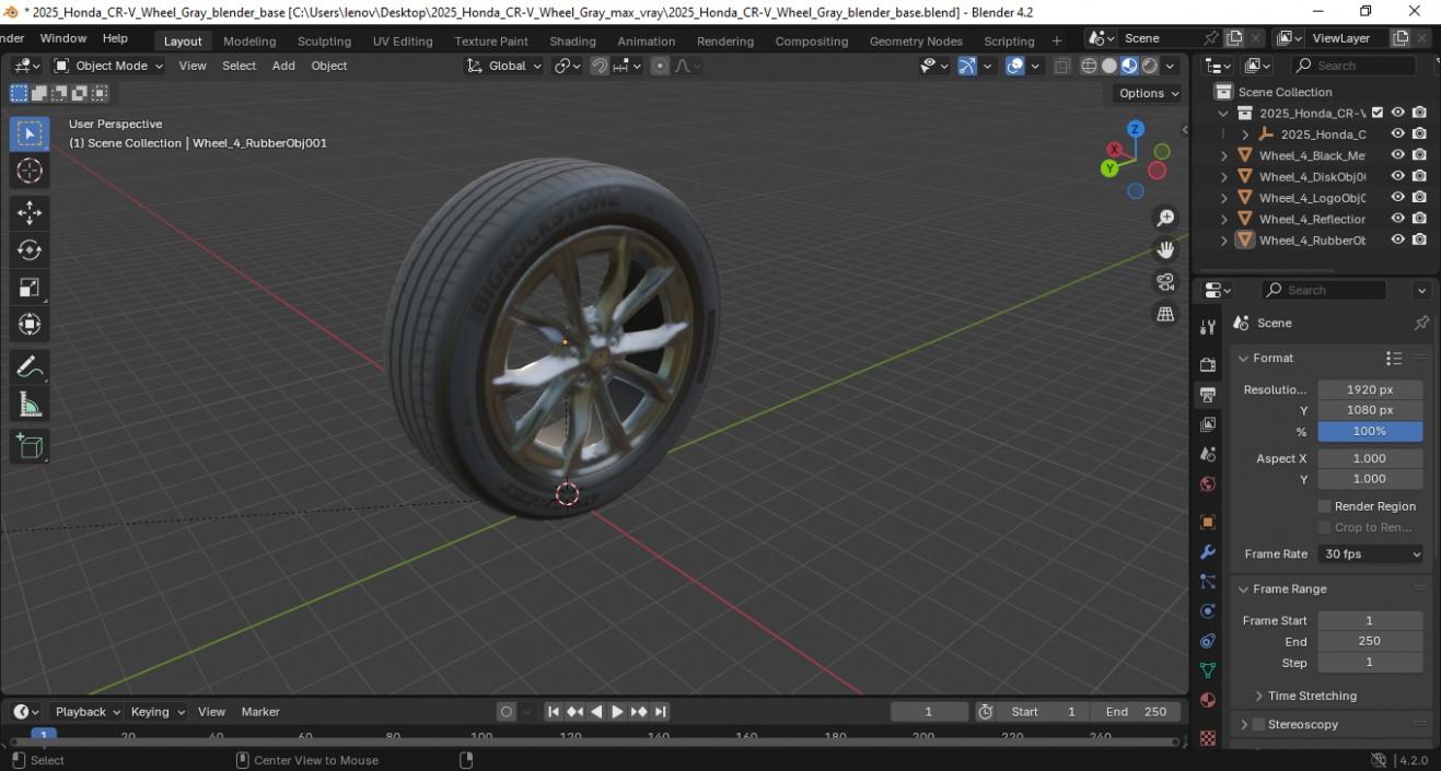 3D 2025 Honda CR-V Wheel Gray