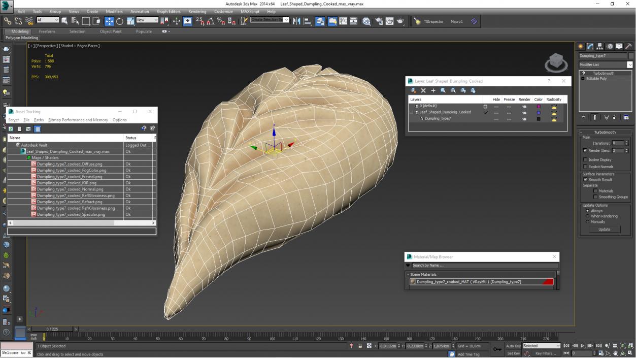 3D model Leaf Shaped Dumpling Cooked for 3D Print