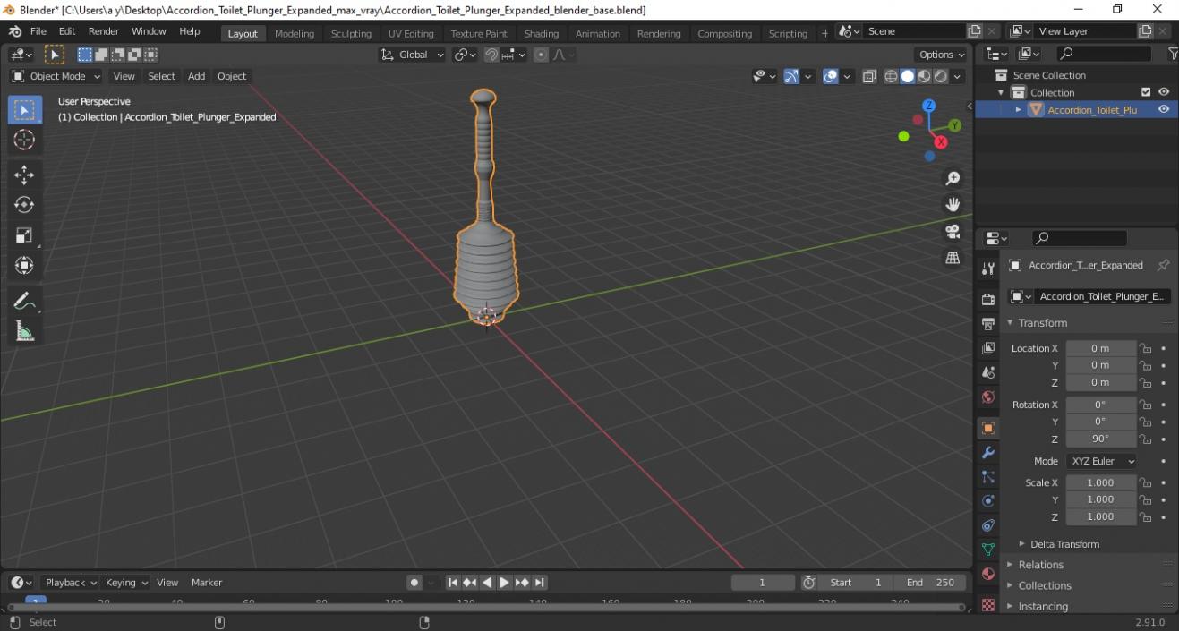 3D Accordion Toilet Plunger Expanded model