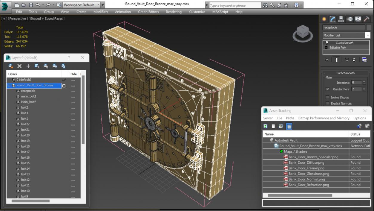 3D Round Vault Door Bronze model