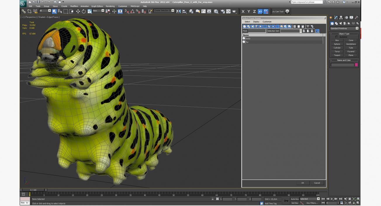 3D Papilio Machaon Caterpillar Creeps with Fur model