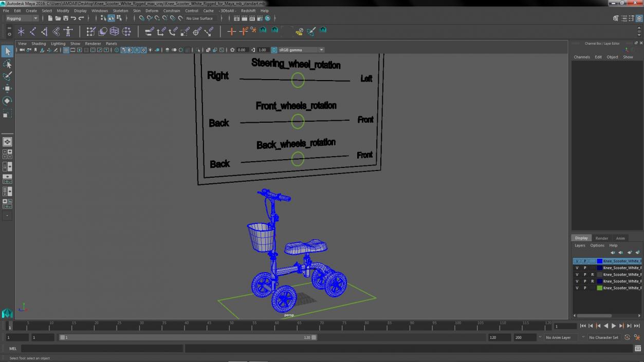 Knee Scooter White Rigged for Maya 3D model