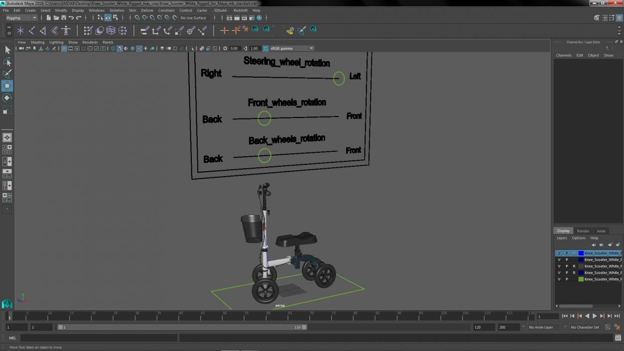 Knee Scooter White Rigged for Maya 3D model