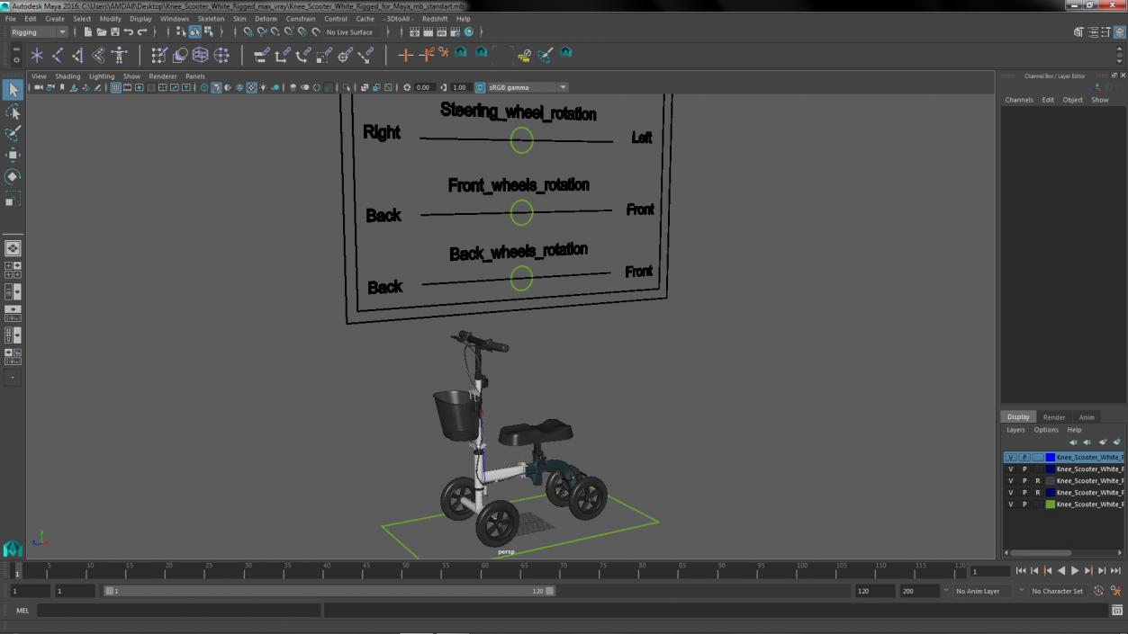 Knee Scooter White Rigged for Maya 3D model