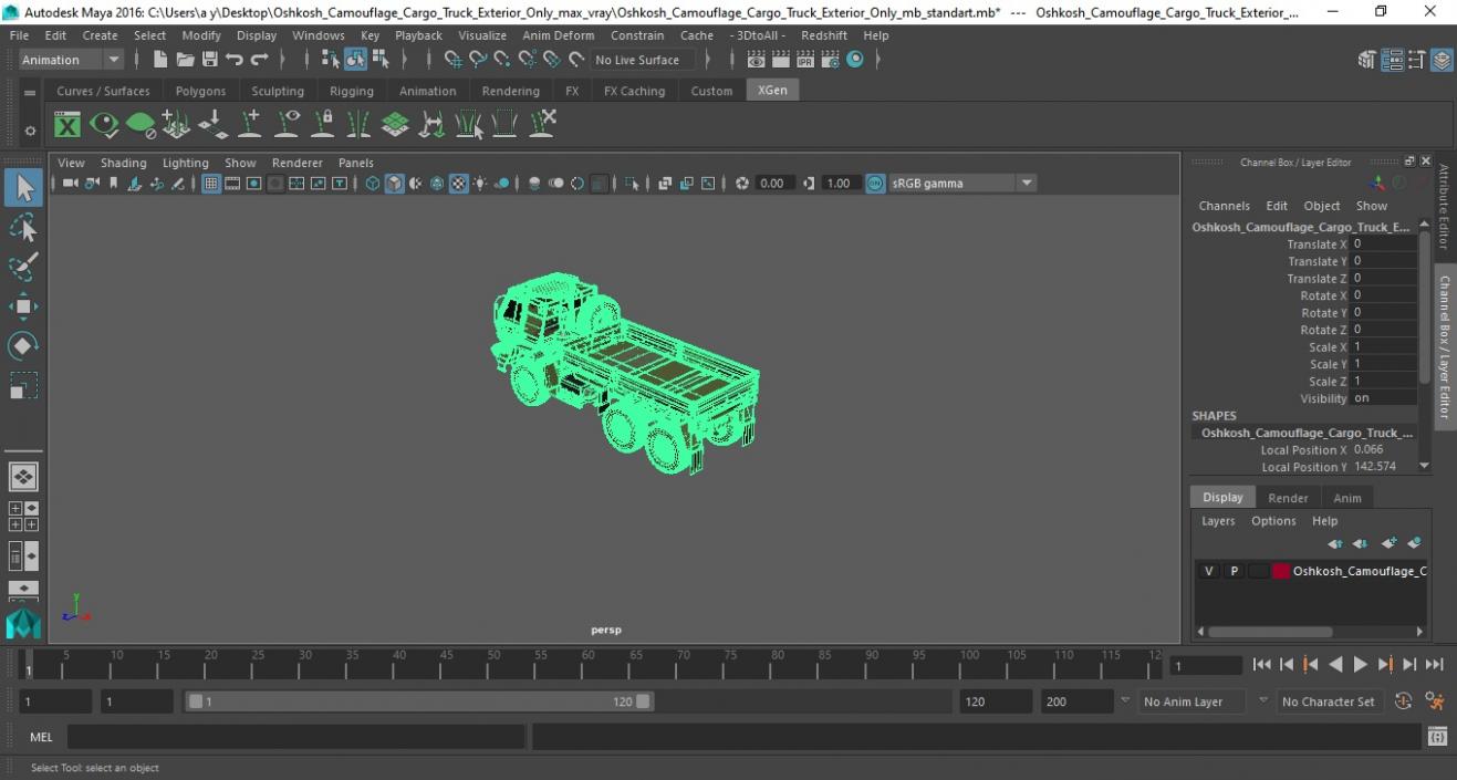 Oshkosh Camouflage Cargo Truck Exterior Only 3D model