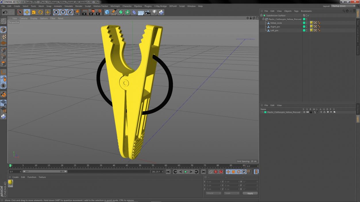 3D Plastic Clothespin Yellow Pressed model