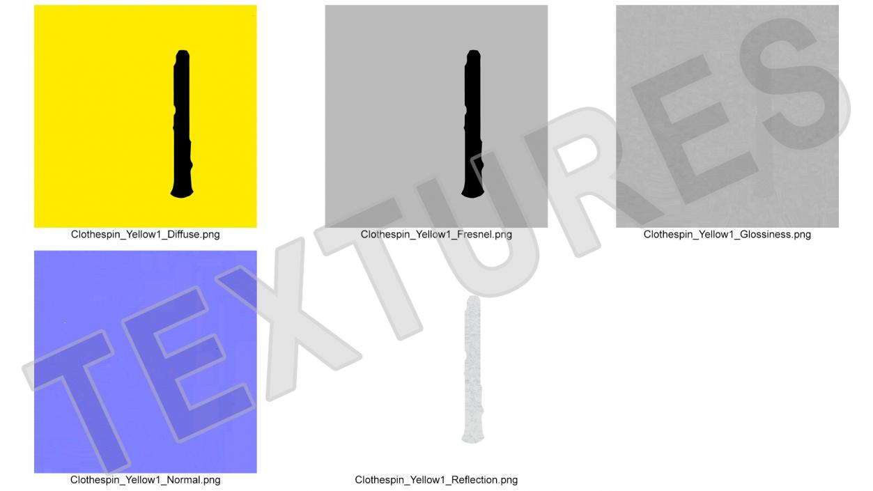 3D Plastic Clothespin Yellow Pressed model