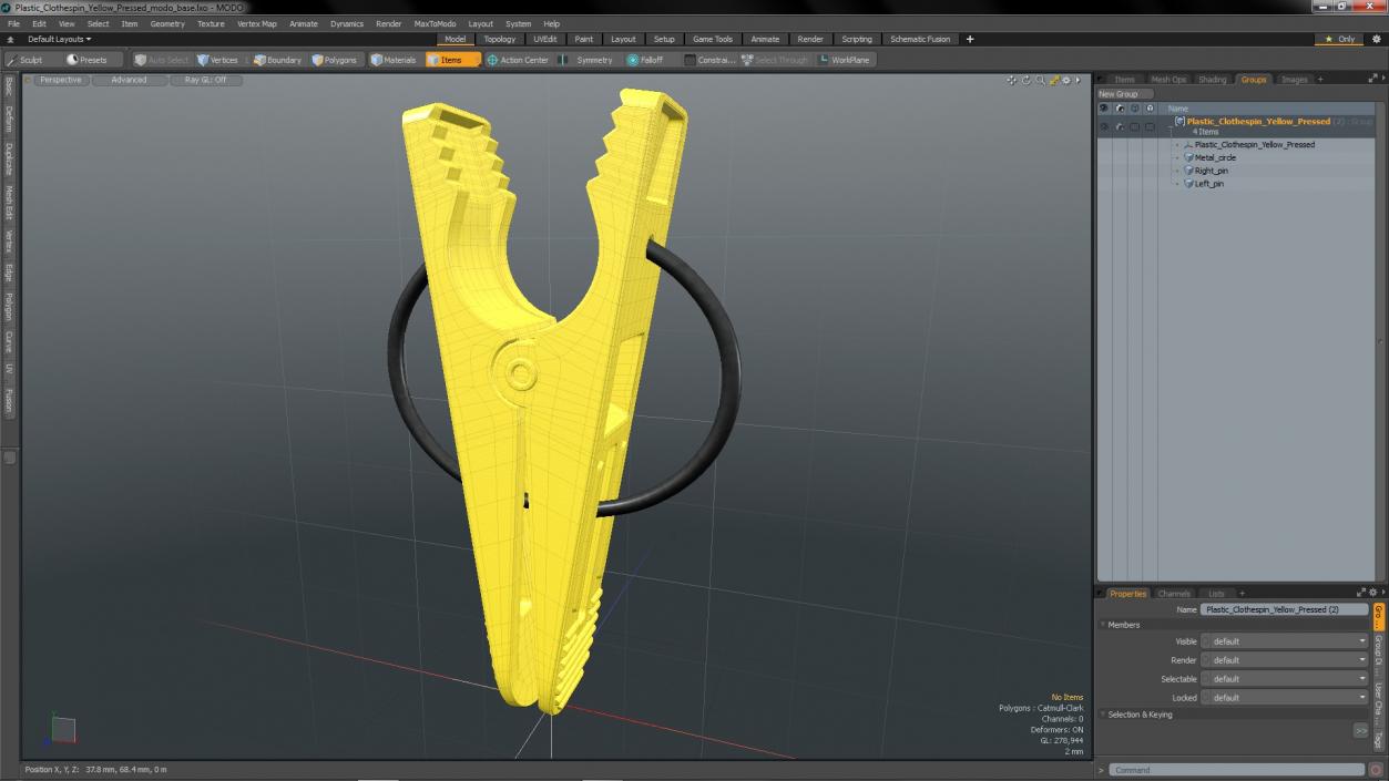 3D Plastic Clothespin Yellow Pressed model