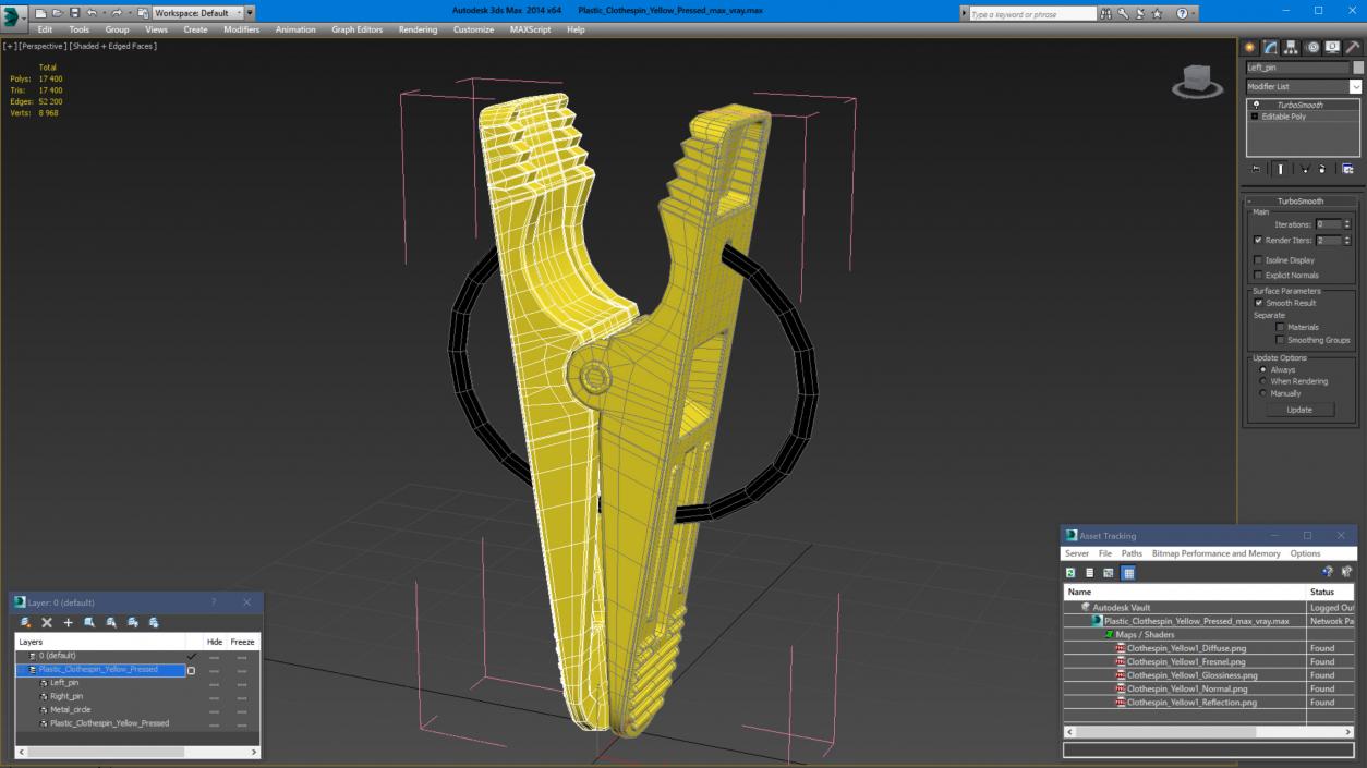 3D Plastic Clothespin Yellow Pressed model